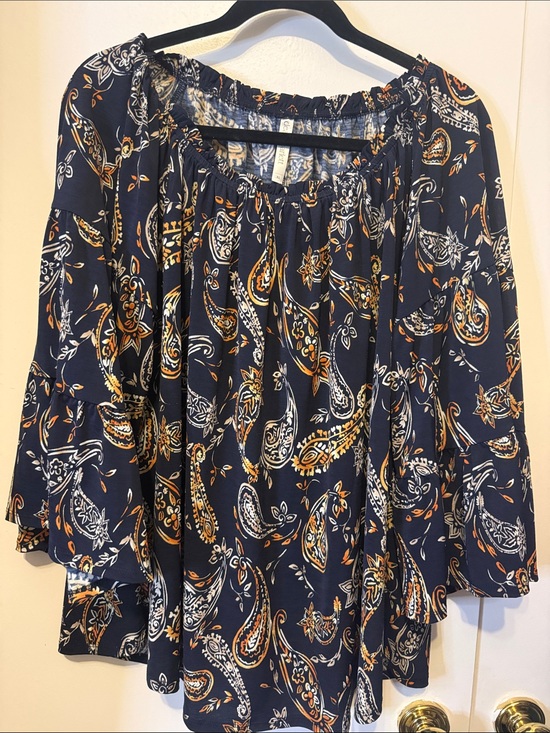 Dear Scarlett Tops - Navy Paisley Off-Shoulder Women's Top
